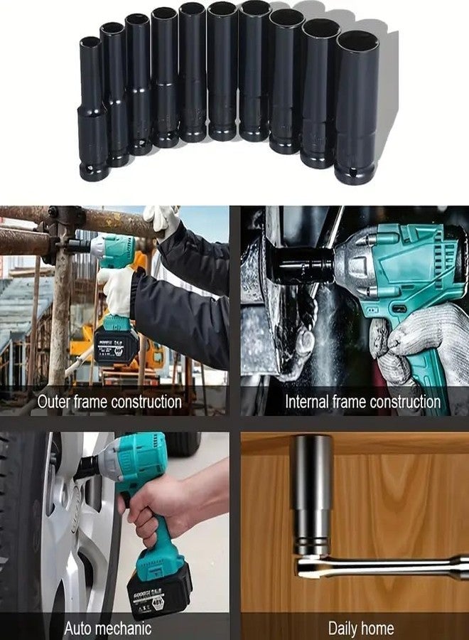 Jaccfy مجموعة مفاتيح ربط صدمية سداسية عميقة 78 مم بمقبض مربع 1/2 بوصة من جاكفي، 6 نقاط، مقاسات مترية قياسية، فولاذ CR-V من 10 مم إلى 24 مم (مجموعة مفاتيح ربط صدمية 10 في 1) (أخضر) - Image 4